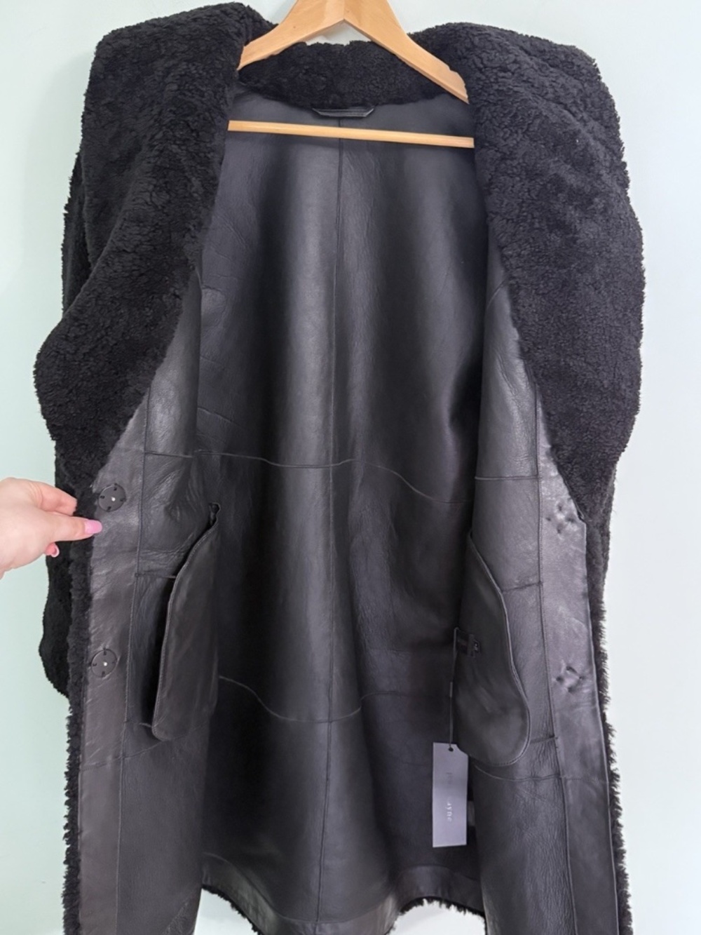 NWT Jenni Kayne Long Shearling Yves Shawl Coat Black Size Medium $1895 - Picture 6 of 8
